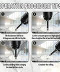 Illustration of operation procedure tips for Ten Pack Dry Diamond Drill Bits With 6mm Diameter Quarter Inch Shank Vacuum Brazed Hole Saws.