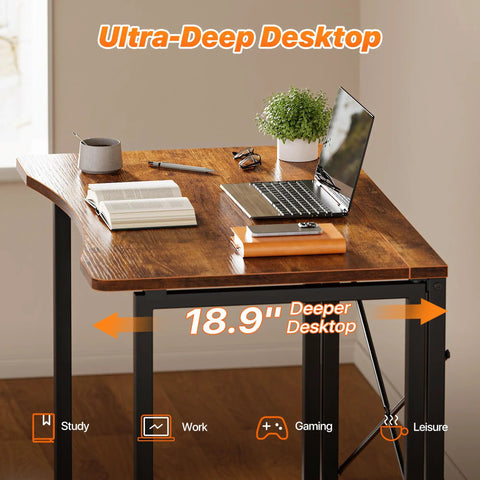 Compact Foldable Computer Desk For Small Spaces 31.5 Inch Rustic Brown Writing Table with 18.9-inch Deep Desktop