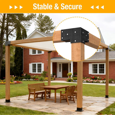Beefed Up 4x4 3 Way Pergola Brackets Kit For Gazebos And Patios, Corner Brackets For Wooden Beams, Fits Standard 3.65 By 3.65 Posts, Outdoor Deck And Log Cabin Construction, 4 Pieces