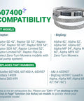 Aramid Cord Heavy-Duty Drive Belt compatibility chart for Hustler Raptor SD Zero-Turn Mowers, 607400 and 603907 replacement