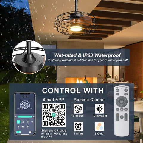Plug And Play No Fuss Outdoor Ceiling Fan With Lights 20 Inch Wet Rated Gazebo Fan With Remote And App Control