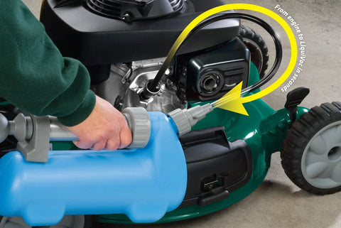 Using the LiquiVac Oil Extractor Hand Pump, 3 Quart Capacity, Easy Oil Change Tool For Cars And Small Engines on a lawn mower engine