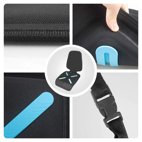 Close-up of Waterproof Car Seat Cover For Baby And Kids Heavy Duty Seat Protector, featuring 600D Oxford fabric and installation details.