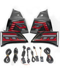 Knight Rider Led Tail Light Upgrade Kit For Model 3 And Model Y Plug And Play Rear Lamps In Flame Design, includes two LED tail lights and wiring.