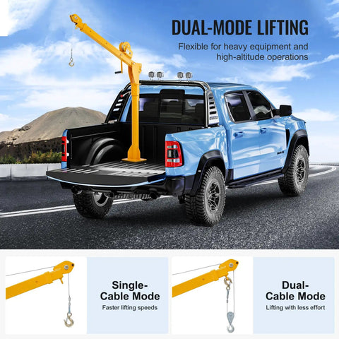 Pickup Truck Bed Crane With 1100 Lb Manual Winch Folding Jib Hoist Steel Construction 360 Degree Swivel Workhorse mounted on truck