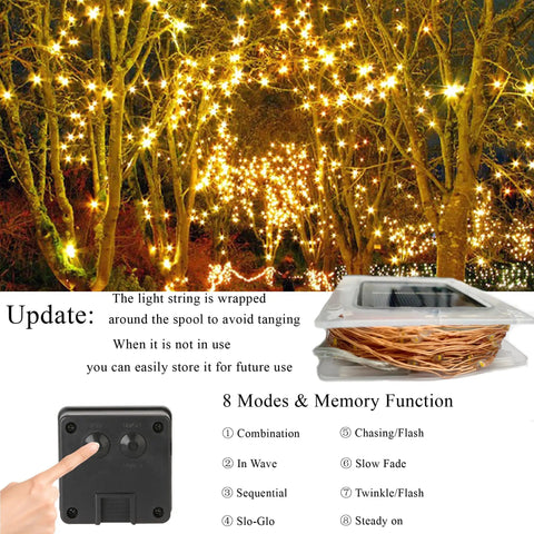 Solar Fairy Lights 2 Pack Total 80 Feet 240 LED Outdoor String Lights Waterproof With 8 Modes illuminating tree branches