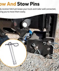 Heavy Duty Stainless Steel Trailer Hitch Pin Set For 2 Inch And 2.5 Inch Receivers With Clip installed on trailer hitch