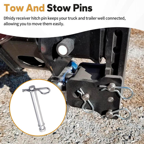 Heavy Duty Stainless Steel Trailer Hitch Pin Set For 2 Inch And 2.5 Inch Receivers With Clip installed on trailer hitch