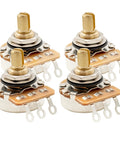 Pro Grade Brass 250K Linear Taper Potentiometers For Electric Guitars And Basses, Inch Sized 24-Spline Split Shaft, Set Of 4
