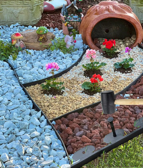 Heavy Duty 22 Foot No Dig Landscape Edging Kit With 20 Anchoring Spikes 2 Inch Tall Black HDPE Border used in flower bed