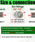 Beefy Heavy Duty 3/4 Inch NPT Female To 1/2 Inch NPT Female Reducer Pipe Fitting Coupler In 304 Stainless Steel For Air Water Gas Oil Systems Industrial Plumbing Adapter size guide