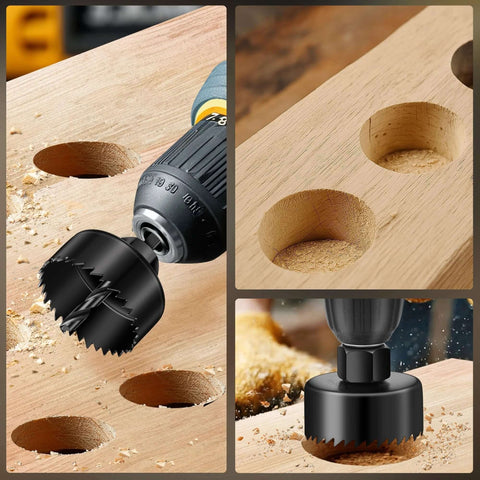 SkyStage 6-piece hole saw kit; hard carbon steel bits with mandrels and hex key for wood, PVC, plywood, drill-mounted