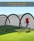 Backyard Portable Batting Cage Net For Baseball And Softball, Pop Up Cage 22 Ft By 12 Ft By 8 Ft with player inside