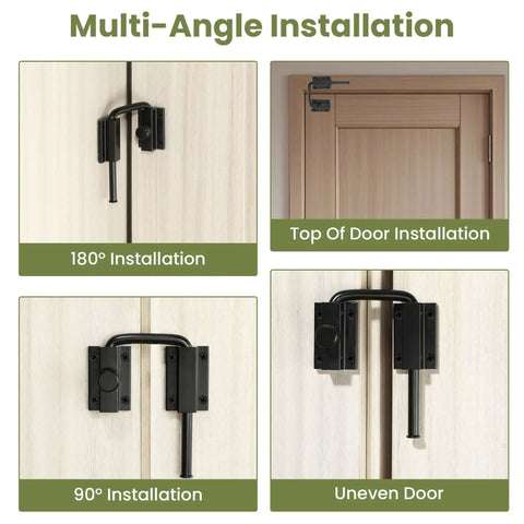 Multi-angle view of 4 Inch U Bolt Door Loop Lock Heavy Duty Security Latch Black Anti Theft Privacy Bolt for interior doors.