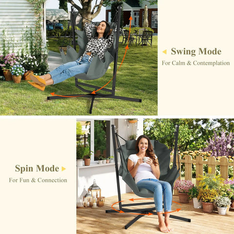 360 Degree Swivel Hammock Swing Chair With Stand Cushioned Hanging Chair For Indoor And Outdoor Use Holds Up To 400 Lbs
