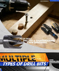 15 Piece Countersink Drill Bit Set With 2 Wood Plug Cutters 3/8 And 1/2 Inch, used for woodworking pilot hole drilling