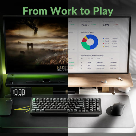 Image showing Slick Wireless Mechanical Keyboard With Numeric Keypad Featuring 8000Hz Polling Rate and Rock Solid Pbt Keycaps on a desk, with work and gaming setup.