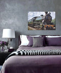 Steam Locomotive Train Canvas Wall Art 12 By 18 Inches Dope Living Room Decor Hanging Print For Bedroom Office Bathroom Aesthetic Wall Art Great For Gallery Wall Displays In Living Rooms Bedrooms Offices And More displayed in bedroom above bed.
