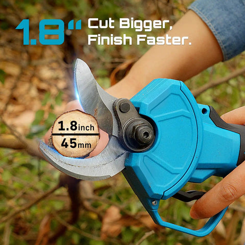 Electric Pruning Shears Cordless 1.8 Inch Cut With Brushless Motor Dual 4Ah Batteries cutting a branch