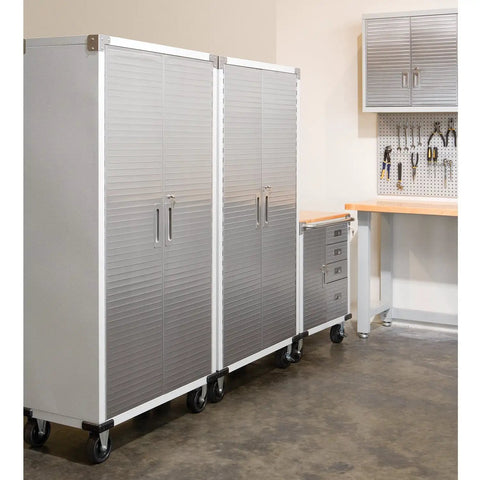 Rock Solid Built Tough Steel Rolling Storage Cabinet With Lockable Double Doors Adjustable Shelves And Heavy Caster Wheels For Garage Shop Organization Granite Finish
