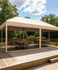 10x20 Pop Up Canopy Tent With Mosquito Netting on a patio, waterproof shelter, beige, easy setup, outdoor events