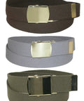 Big And Tall Cotton Adjustable Belt With Brass Buckle Khaki 1.25 Inch Wide Up To 60 Inches Cut To Fit Removable Military Buckle