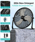 20 Inch Large Solar Powered Floor Fan Portable Battery Operated Cordless Wireless Camping Fan Outdoor Waterproof High Airflow 50W Rechargeable