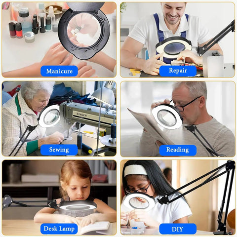 15X Magnifying Desk Lamp With Clamp Real Glass Lens 84 LED Illumination 5 Color Modes used for manicure, repair, sewing, reading, DIY