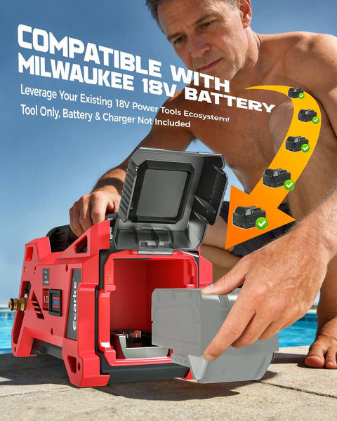 Kickass Cordless Water Transfer Pump 9.6GPM Self Priming Battery Powered Pond Pump compatible with Milwaukee 18V battery
