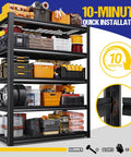 Heavy Duty Garage Shelving Unit 5 Tier Adjustable Metal Rack With Tool Free Assembly Holds Up To 400 Lbs Per Shelf Ideal For Basement Pantry Kitchen And Workshop Storage Durable Steel Shelves For Tools Appliances And Bulk Goods Black, 5-tier loaded