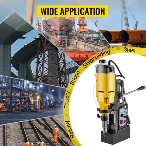 Powerful 750W Magnetic Drill Press With Stepless Speed Control And Multifunctional Electric Bench Drilling Machine in various industrial settings.