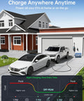 No Sweat Setup Level 1 And 2 EV Charger With Holder, 110V To 240V J1772 Portable Electric Vehicle Charger With 21 Ft Cable in home driveway.
