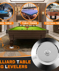 Heavy Duty Leg Levelers 4 Pack, 5 inch metal levelers under billiard table for stable setup, shown enhancing table stability