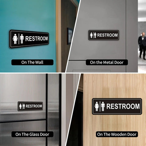 Two Pack Unisex Bathroom Signs For Doors Or Walls, Heavy Duty Metal Signs With Super Strong Adhesive, Easy Install For Home, Office Or Business Use, Black 9 Inch By 3 Inch