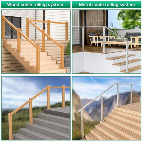 Wood and metal deck with cable railing systems using Fifty Pack One Eighth Inch Cable Railing Hardware Kit CR39.