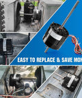 RV Air Conditioner Fan Motor With Capacitor 1/3 HP 115V 1675 RPM Direct Replacement DIY Friendly Dual Speed shown in installation