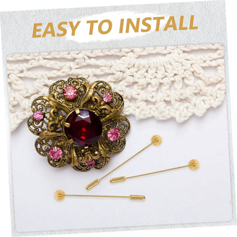 Awesome 50 Sets Copper Flat Round Blank Base Brooch Pins With Secure Safety Backs Perfect For DIY Jewelry Making Scarf Badges. Decorative brooch with pink stones.