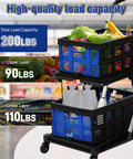 Heavy Duty Collapsible Shopping Cart On Wheels With Dual Bins Two Tier Folding Grocery Cart holds 200 lb capacity