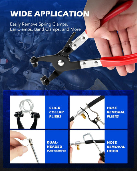 Orion Motor Tech long-reach hose clamp pliers with red handles for removing automotive hose clamps.
