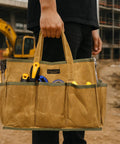 Waxed Canvas Tool Tote Bag With Large Capacity And 10 External Pockets for garden gear at construction site