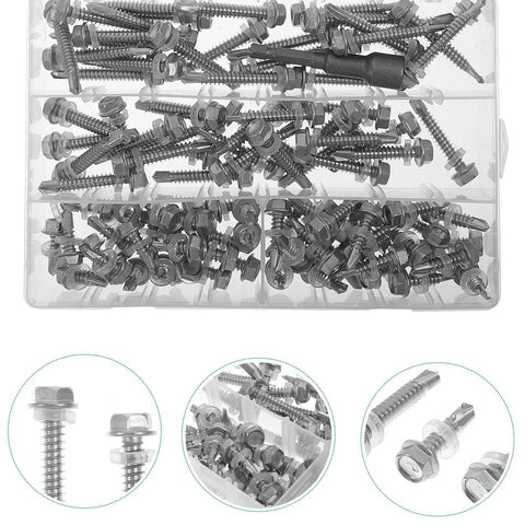 100 Piece Stainless Steel Hex Socket Head Self Drilling Screws Set For Ceiling Fan Installations in plastic organizer