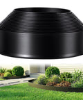 Roll of No Dig Landscape Edging Kit 3 Inch Tall 40 Feet Black Border System for lawn with sample garden installation shown.