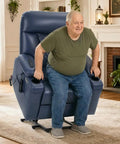 Elderly man using Built Tough Power Lift Recliner Chair With Heat And Massage, Cup Holders And USB Type C Ports, Navy Blue