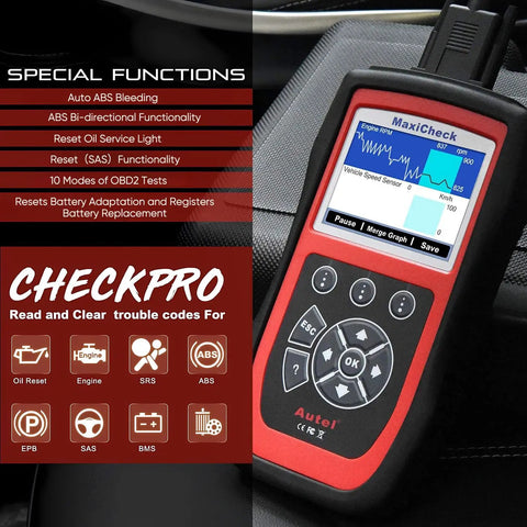 All In One Auto Bleed Scan Tool For ABS Bleeding And OBD2 SRS Diagnostics With screen showing diagnostics results