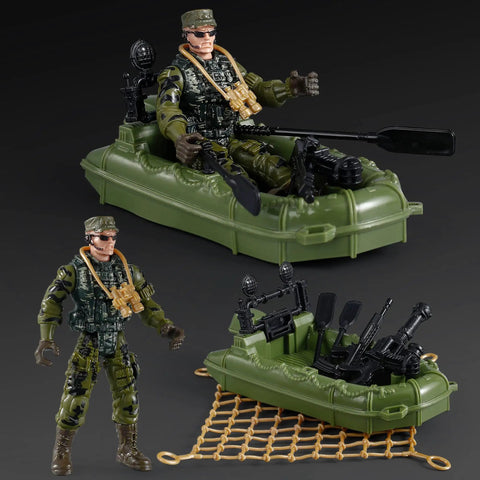 Rugged Army Men Play Set with Realistic Weapons for Kids boys durable plastic US Army figure in green raft with accessories