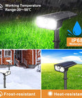 Lit Outdoor Solar Motion Sensor Lights With Bright LED Illumination IP68 Waterproof in rain, snow, and sun.