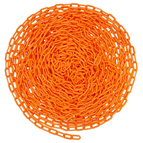 Coiled 100 Foot Orange Plastic Chain Safety Barrier For Crowd Control And Event Lines, Great For Concerts And Parking Lots