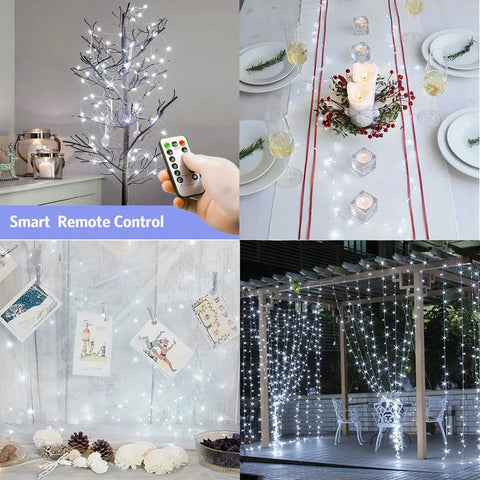 Two Pack Battery Operated Fairy Lights With 50 LEDs On Silver Wire 16.4 Feet Of Cool White Glow Remote Control Party Ready