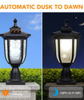 Solar Powered LED Post Light 180 Lumen Die Cast Aluminum Black Finish 3 Inch Fitter Base Pier Mount for Outdoor Lighting