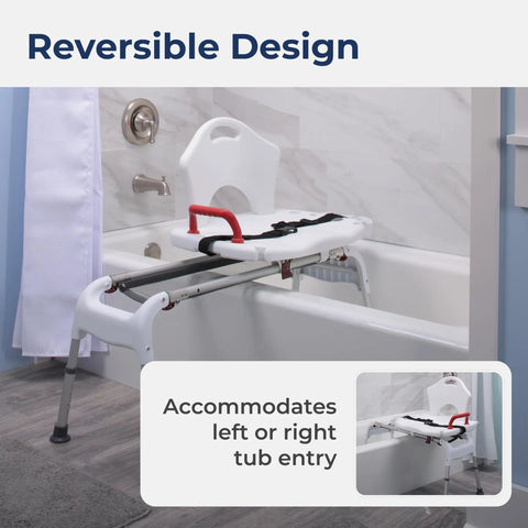 Adjustable Height Sliding Bathtub Transfer Bench With Armrests And Seat Belt For Easy In And Out, 300 Pound Capacity, White RTL12075
